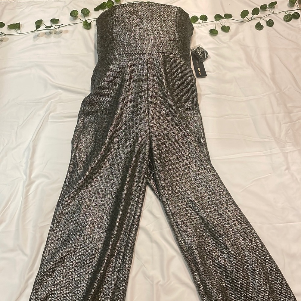 Shimmery strapless jumpsuit!
